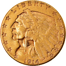 Coin, United States, $2.50, Quarter Eagle, 1914, Philadelphia, AU(50-53), Gold