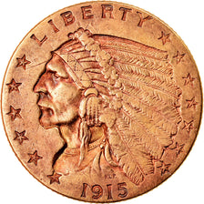 Moneta, USA, $2.50, Quarter Eagle, 1915, Philadelphia, AU(50-53), Złoto, KM:128