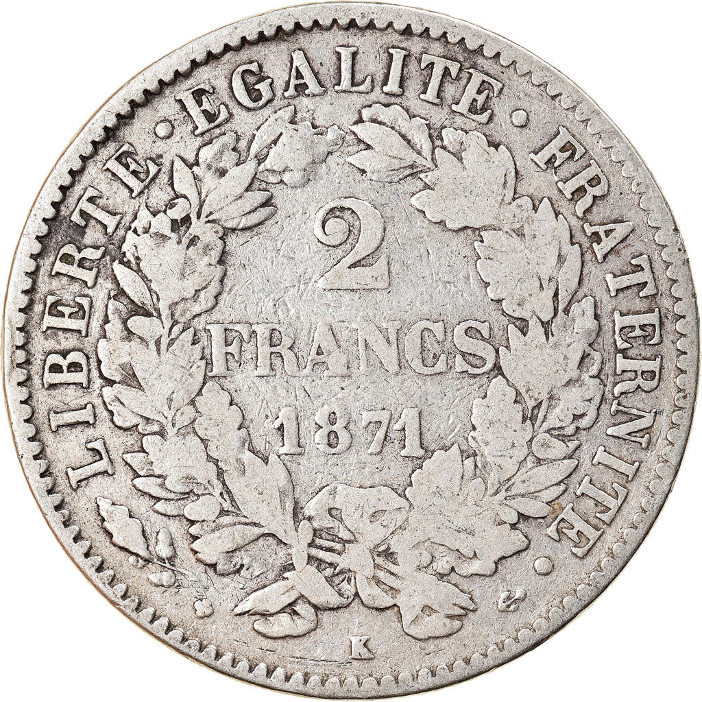 Monnaie, France, Cérès, 2 Francs, 1871, Paris, TB, Argent, Gadoury:530