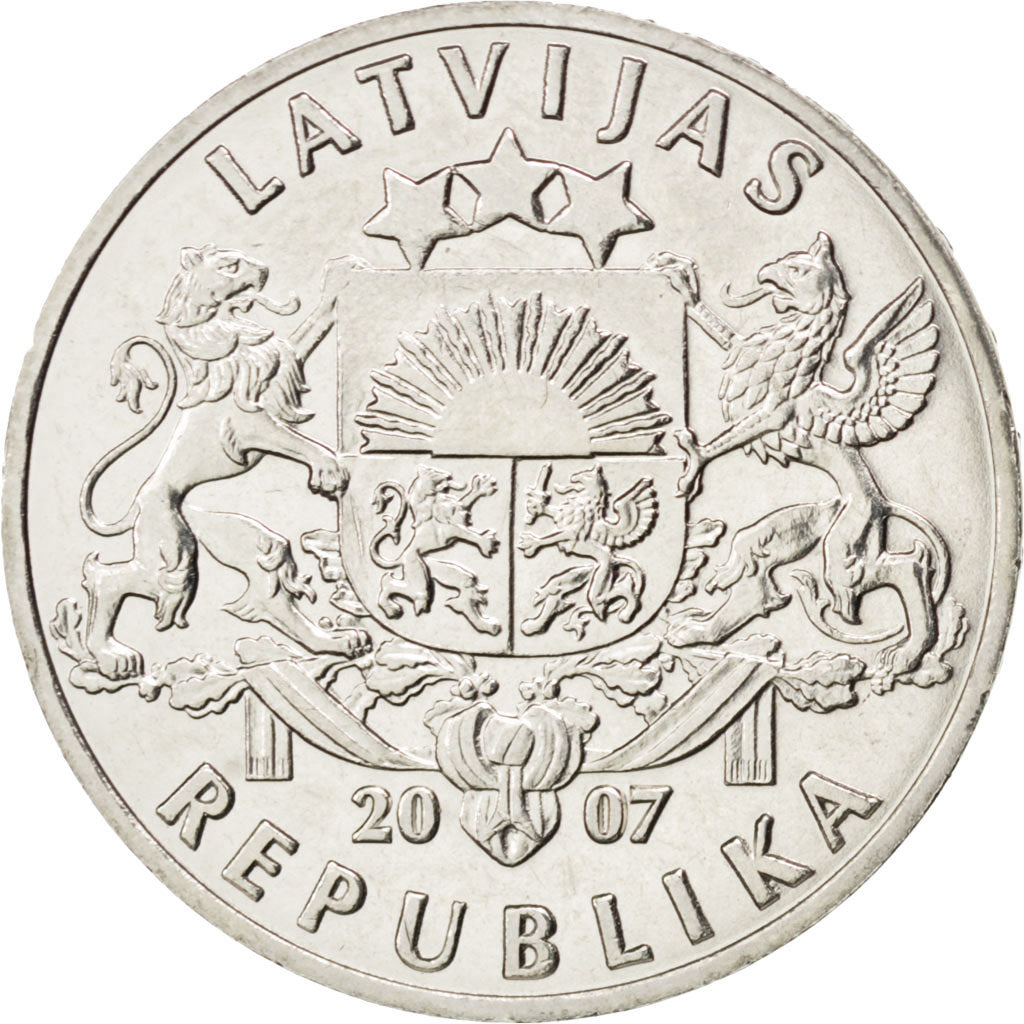 LATVIA, Lats, 2007, KM #12, MS(63), Copper-Nickel, 21.75, 4.77