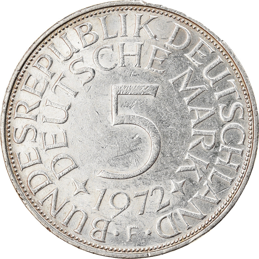 Coin, GERMANY - FEDERAL REPUBLIC, 5 Mark, 1972, Stuttgart, AU(50-53), Silver