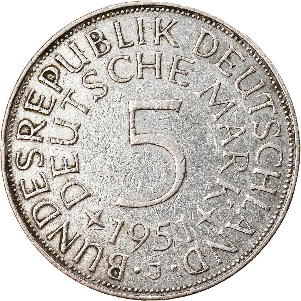 Moneta, GERMANIA - REPUBBLICA FEDERALE, 5 Mark, 1951, Hambourg, BB, Argento