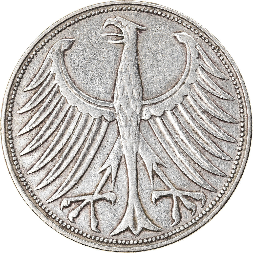 Coin, GERMANY - FEDERAL REPUBLIC, 5 Mark, 1951, Karlsruhe, EF(40-45), Silver