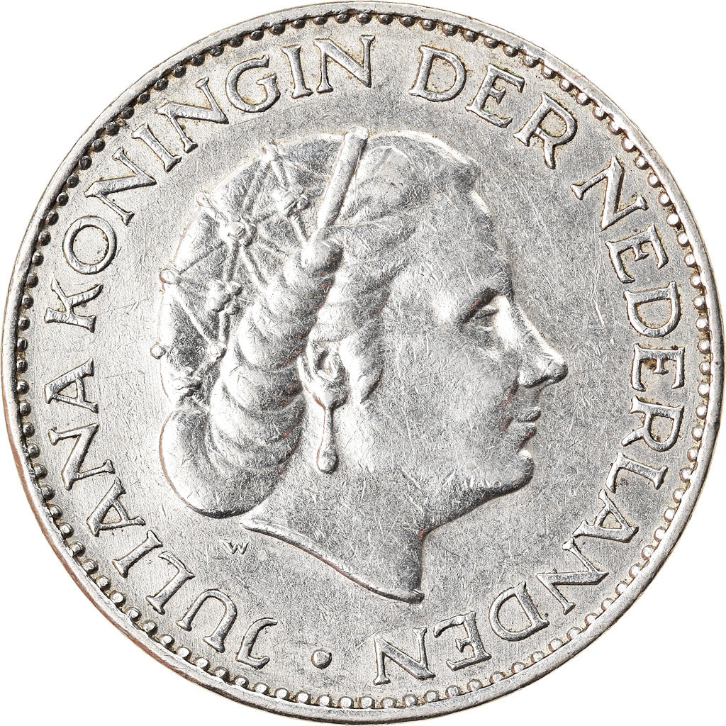 Coin, Netherlands, Juliana, Gulden, 1958, AU(50-53), Silver, KM:184