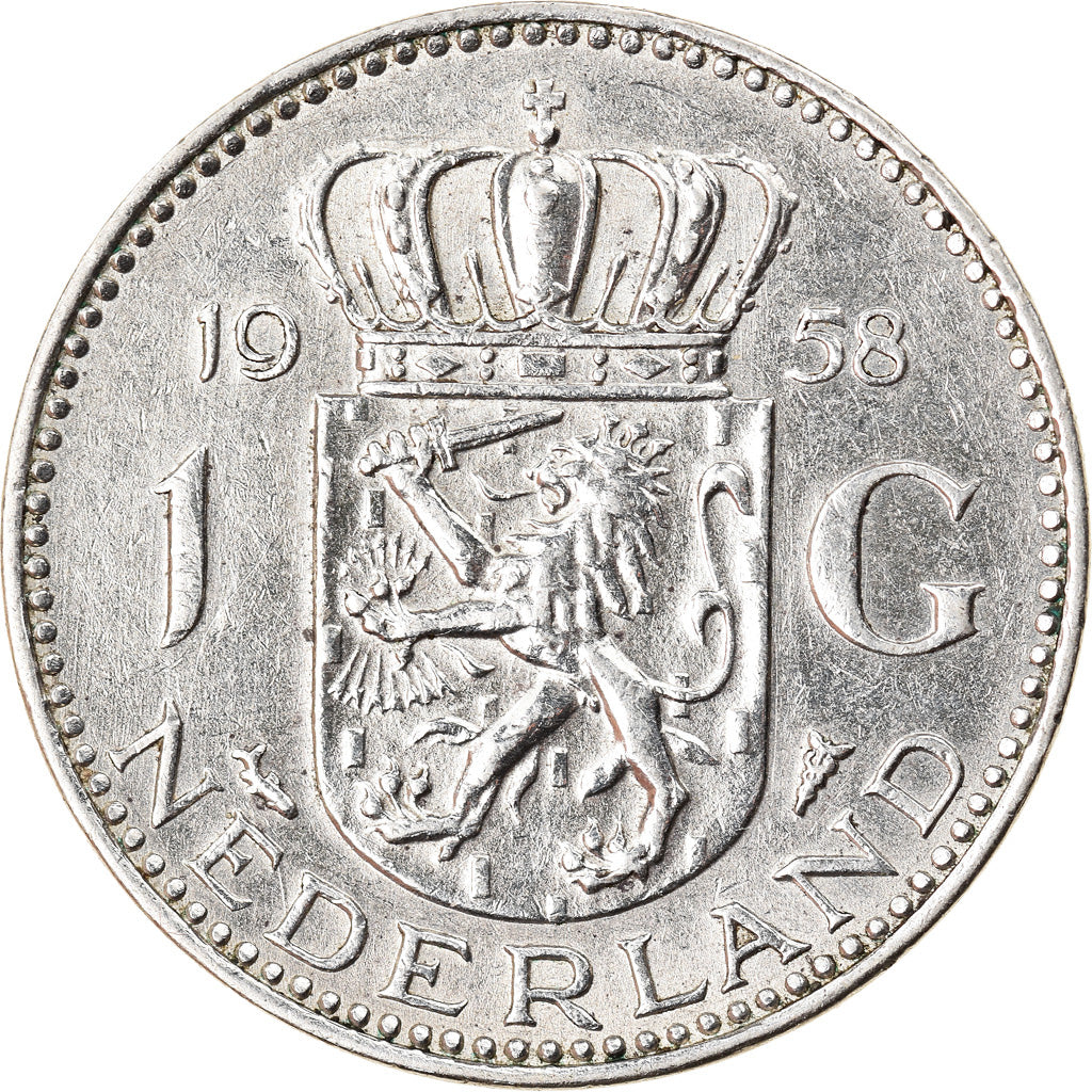 Coin, Netherlands, Juliana, Gulden, 1958, AU(50-53), Silver, KM:184