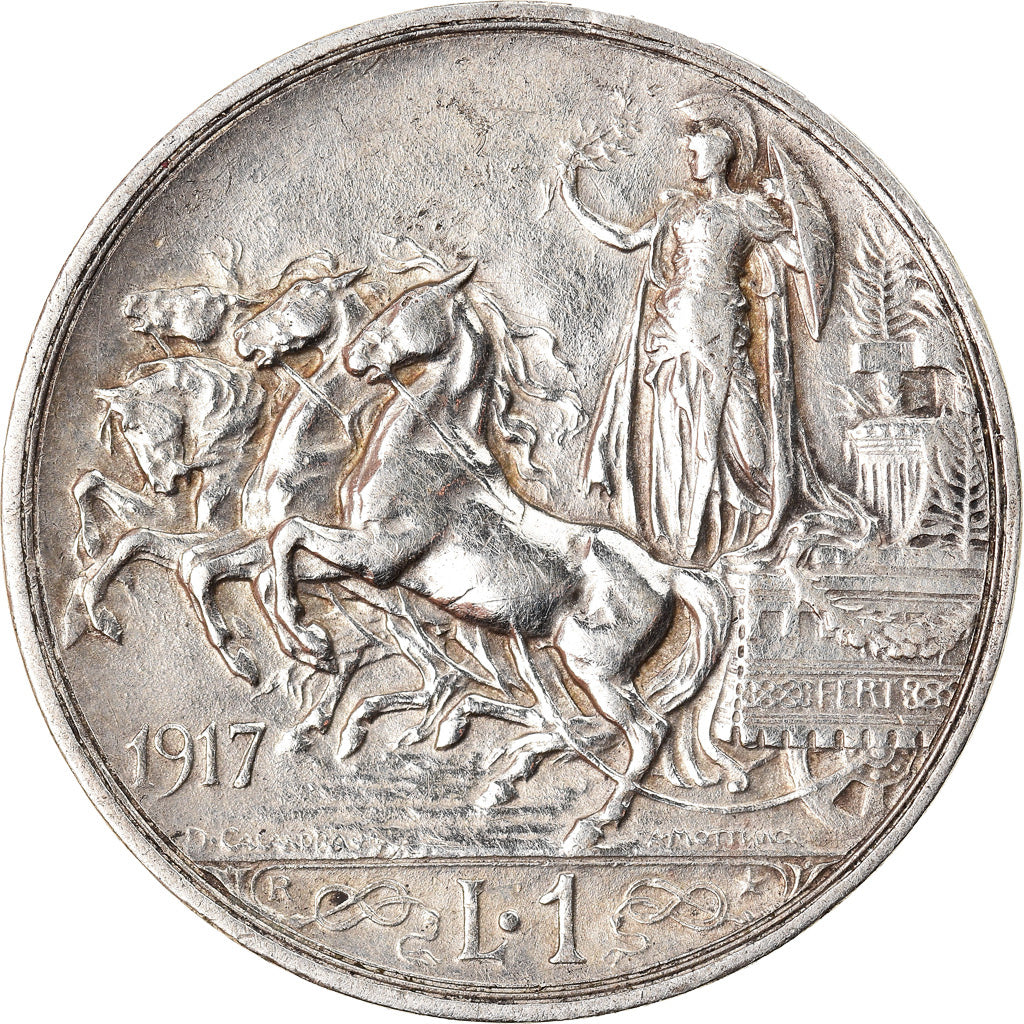 Coin, Italy, Vittorio Emanuele III, Lira, 1917, Rome, EF(40-45), Silver, KM:57