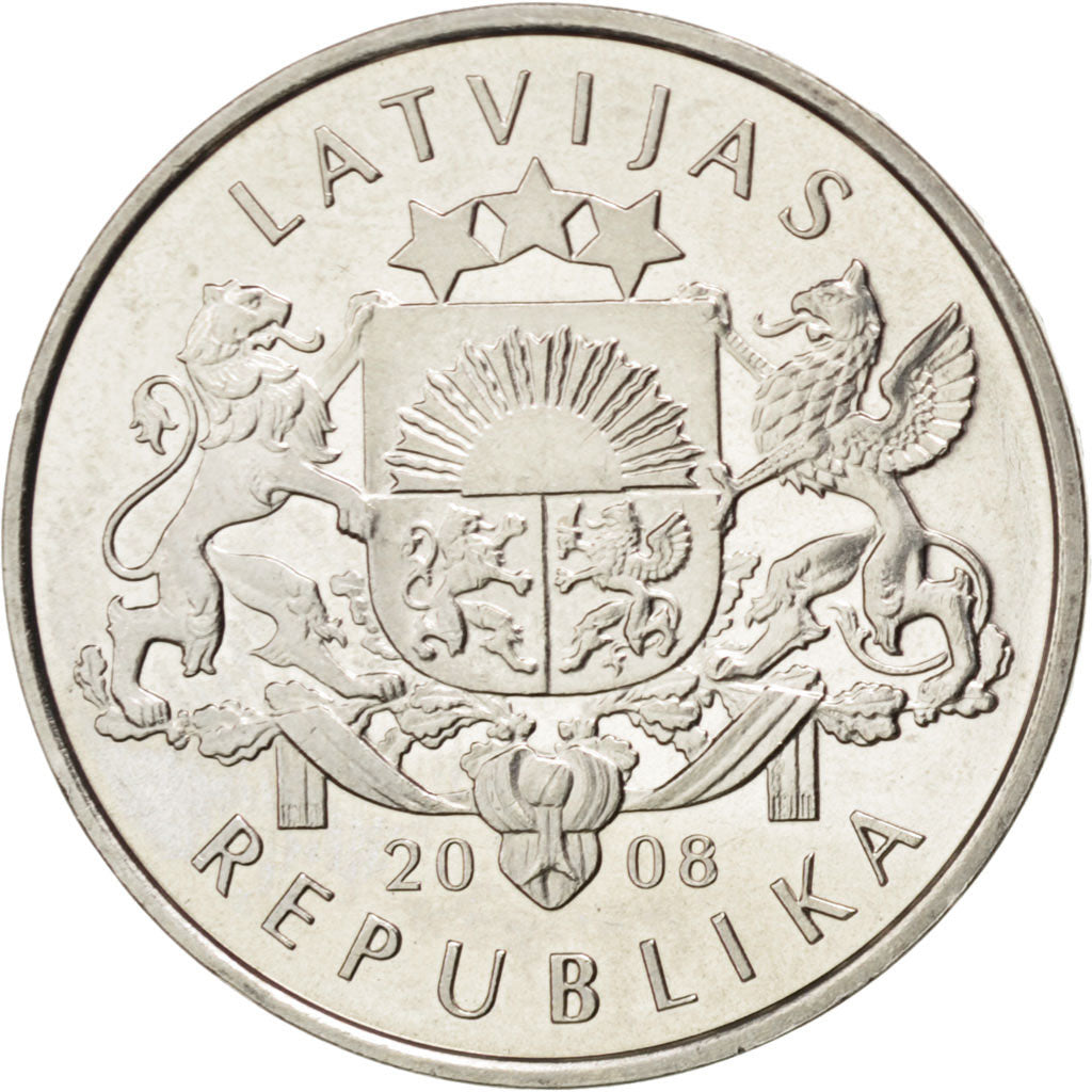 LATVIA, Lats, 2008, Vantaa, KM #107, MS(63), Copper-Nickel, 21.75, 4.73