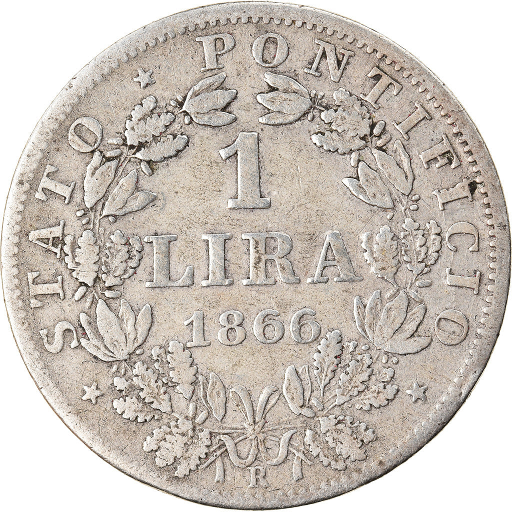 Moneta, DEPARTAMENTY WŁOSKIE, PAPAL STATES, Pius IX, Lira, 1866, Roma