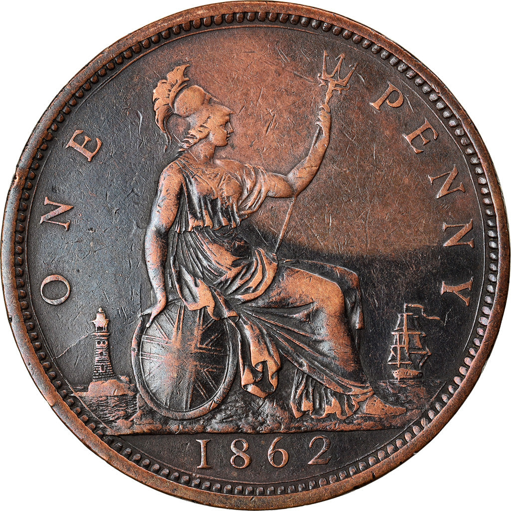 Coin, Great Britain, Victoria, Penny, 1862, AU(50-53), Bronze, KM:749.2
