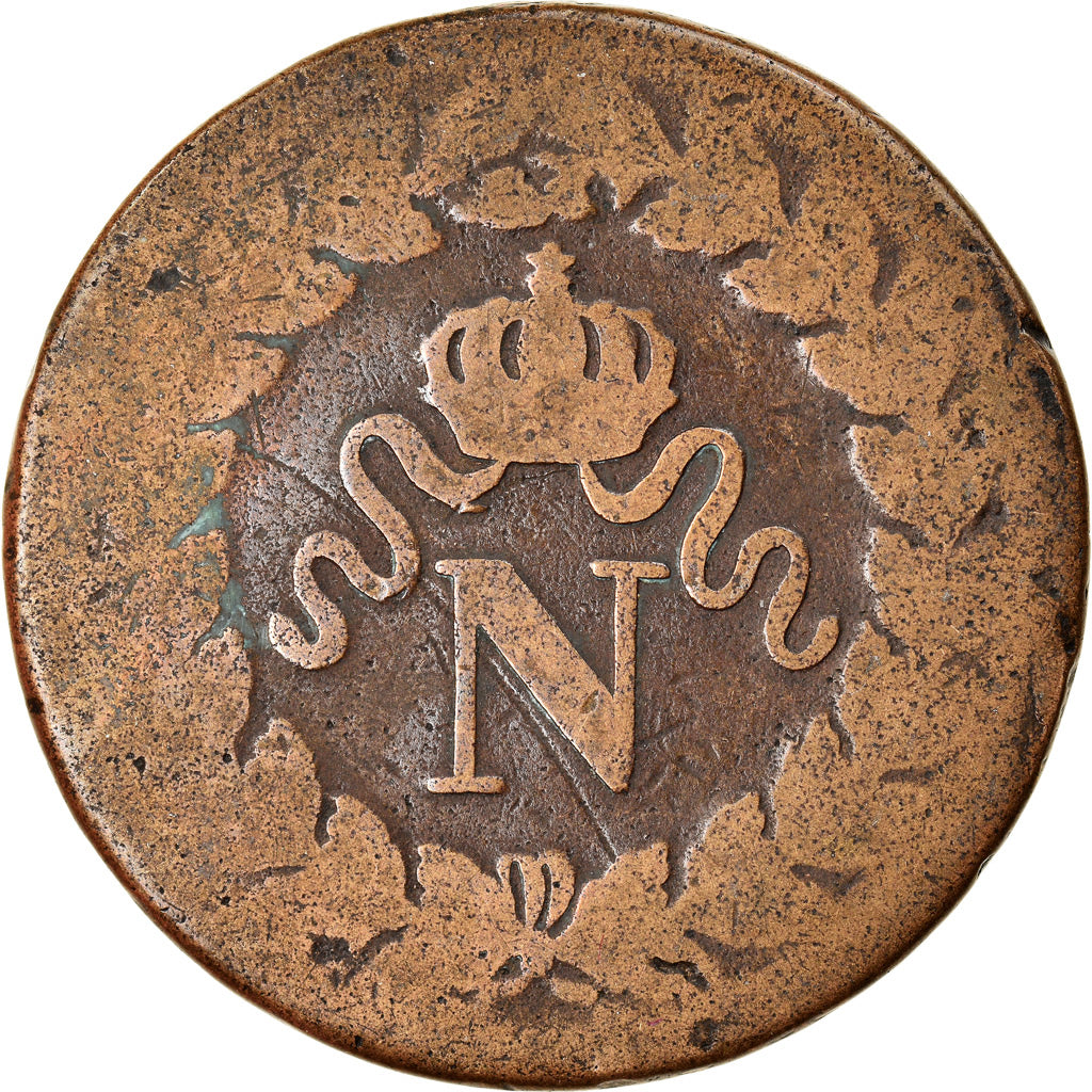 Moneda, Francia, Napoléon I, Decime, 1814, Strasbourg, BC+, Bronce, KM:700