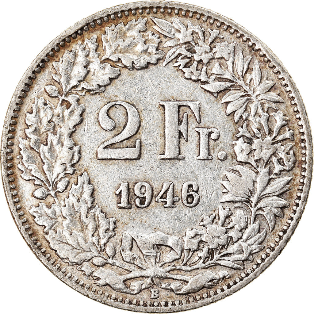 Coin, Switzerland, 2 Francs, 1946, Bern, EF(40-45), Silver, KM:21