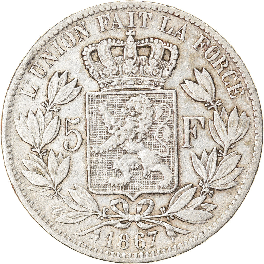 Coin, Belgium, Leopold II, 5 Francs, 5 Frank, 1867, EF(40-45), Silver, KM:24