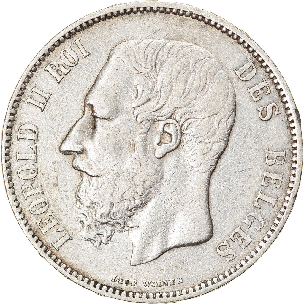Moneda, Bélgica, Leopold II, 5 Francs, 5 Frank, 1867, MBC, Plata, KM:24