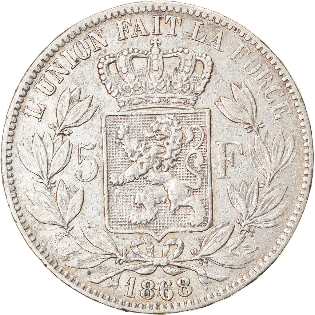 Coin, Belgium, Leopold II, 5 Francs, 5 Frank, 1868, EF(40-45), Silver, KM:24