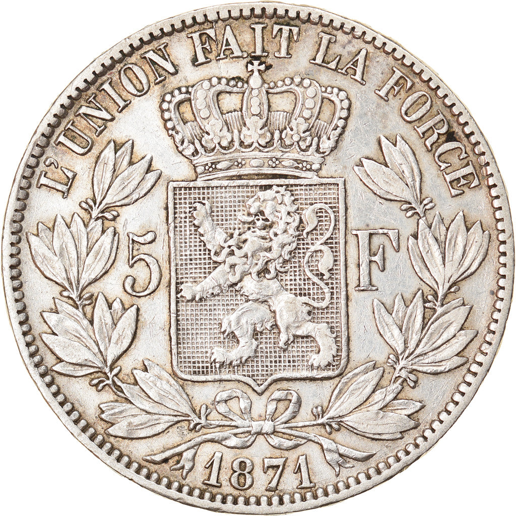 Coin, Belgium, Leopold II, 5 Francs, 5 Frank, 1871, EF(40-45), Silver, KM:24