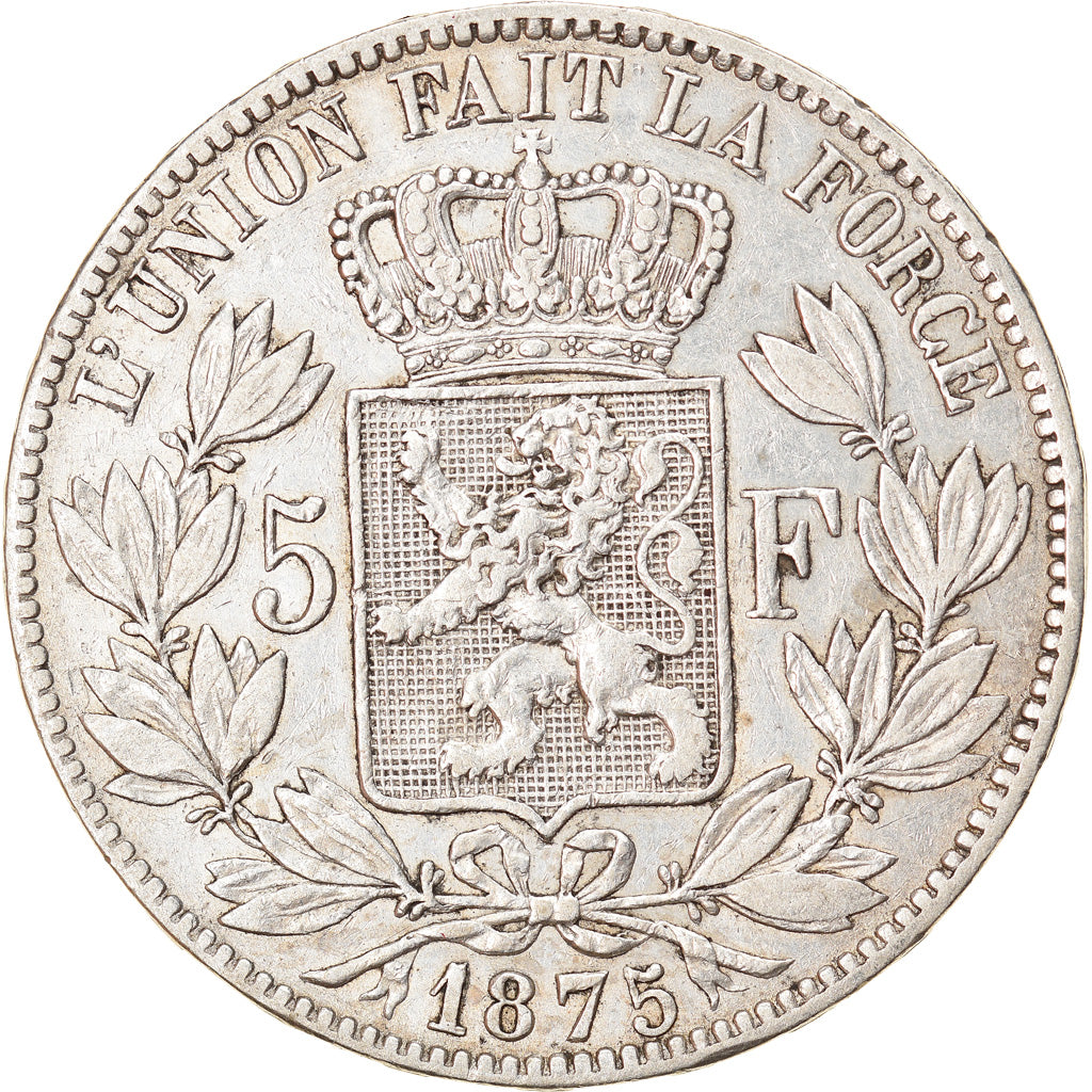 Coin, Belgium, Leopold II, 5 Francs, 5 Frank, 1875, EF(40-45), Silver, KM:24