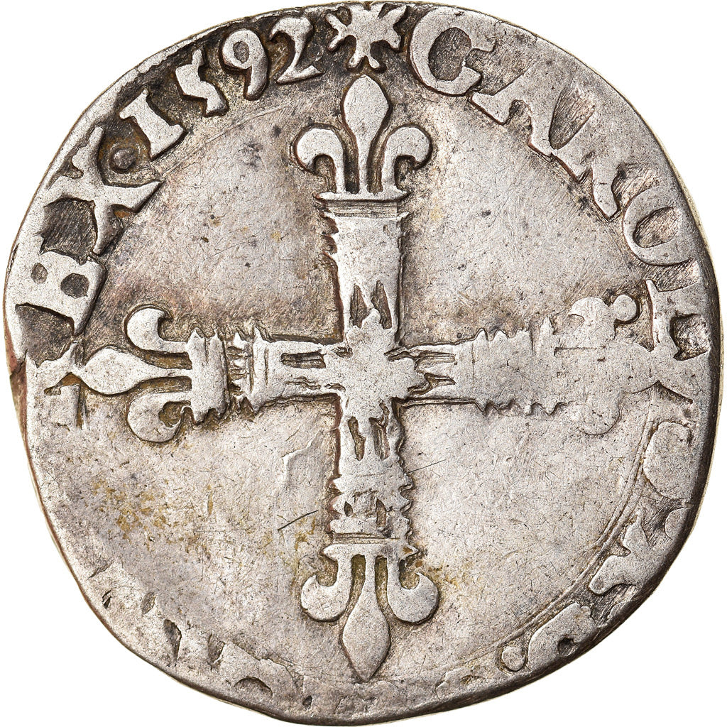 Coin, France, Charles X, 1/4 Ecu, 1592, Nantes, VF(30-35), Silver, Duplessy:1177