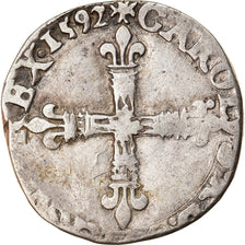 Coin, France, Charles X, 1/4 Ecu, 1592, Nantes, VF(30-35), Silver, Duplessy:1177