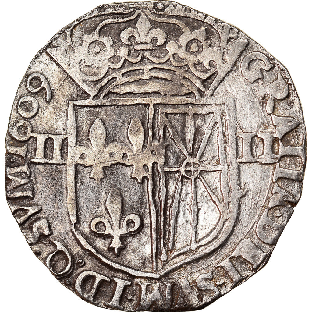 Coin, France, Henri IV, 1/4 Ecu, 1609,Saint-Palais,EF(40-45),SilverDuplessy 1238