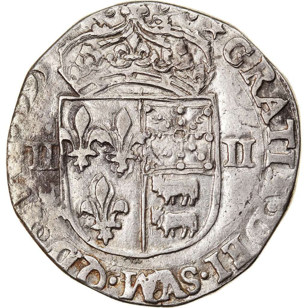 Moeda, França, Henri IV, 1/4 Ecu, 1595, Morlaas, VF(30-35), Prata