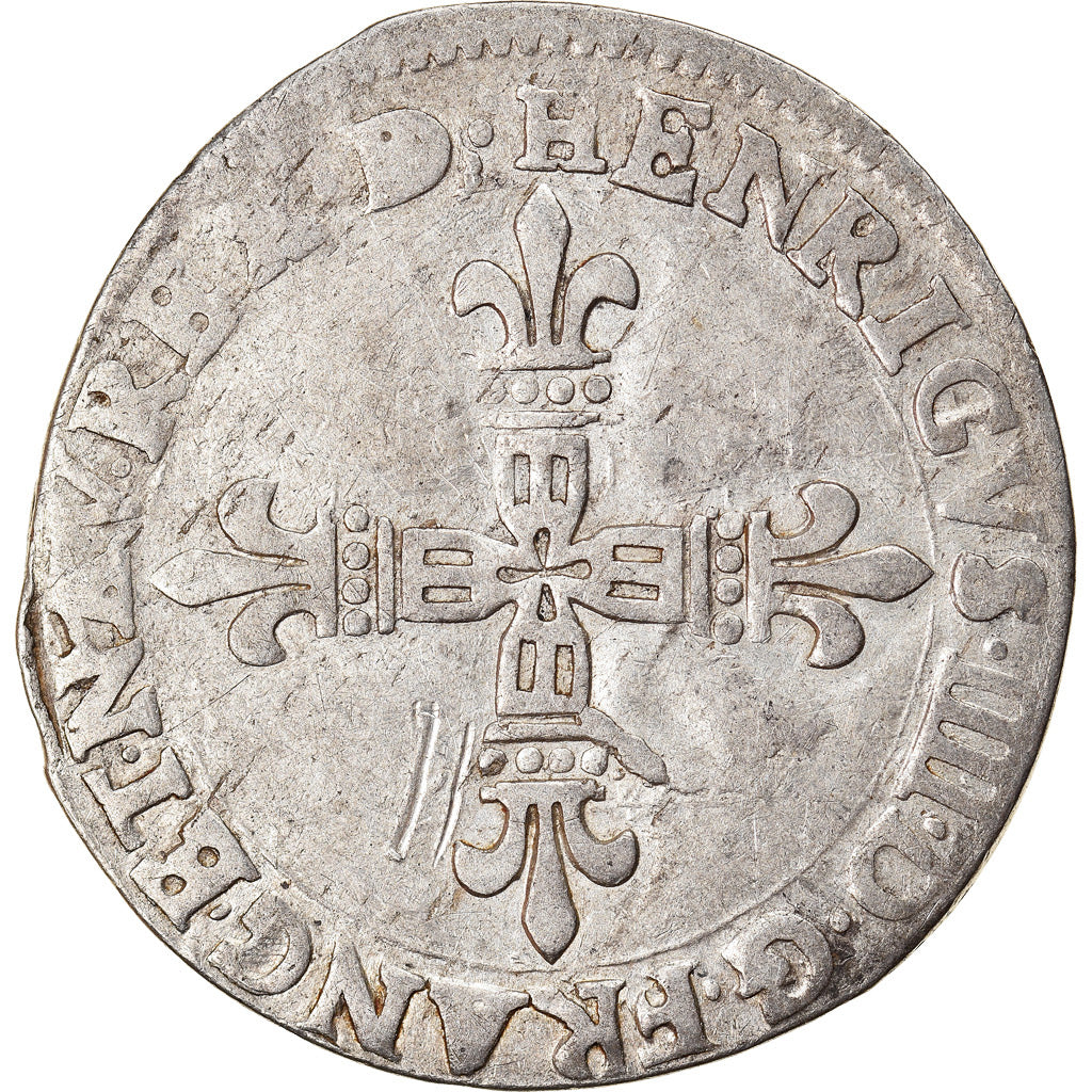 Moneda, Francia, Henri IV, 1/4 Ecu, 1607, Morlaas, BC+, Plata, Duplessy:1240