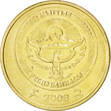 KYRGYZSTAN, 10 Tiyin, 2008, KM #12, MS(63), Brass Plated Steel, 15, 1.30