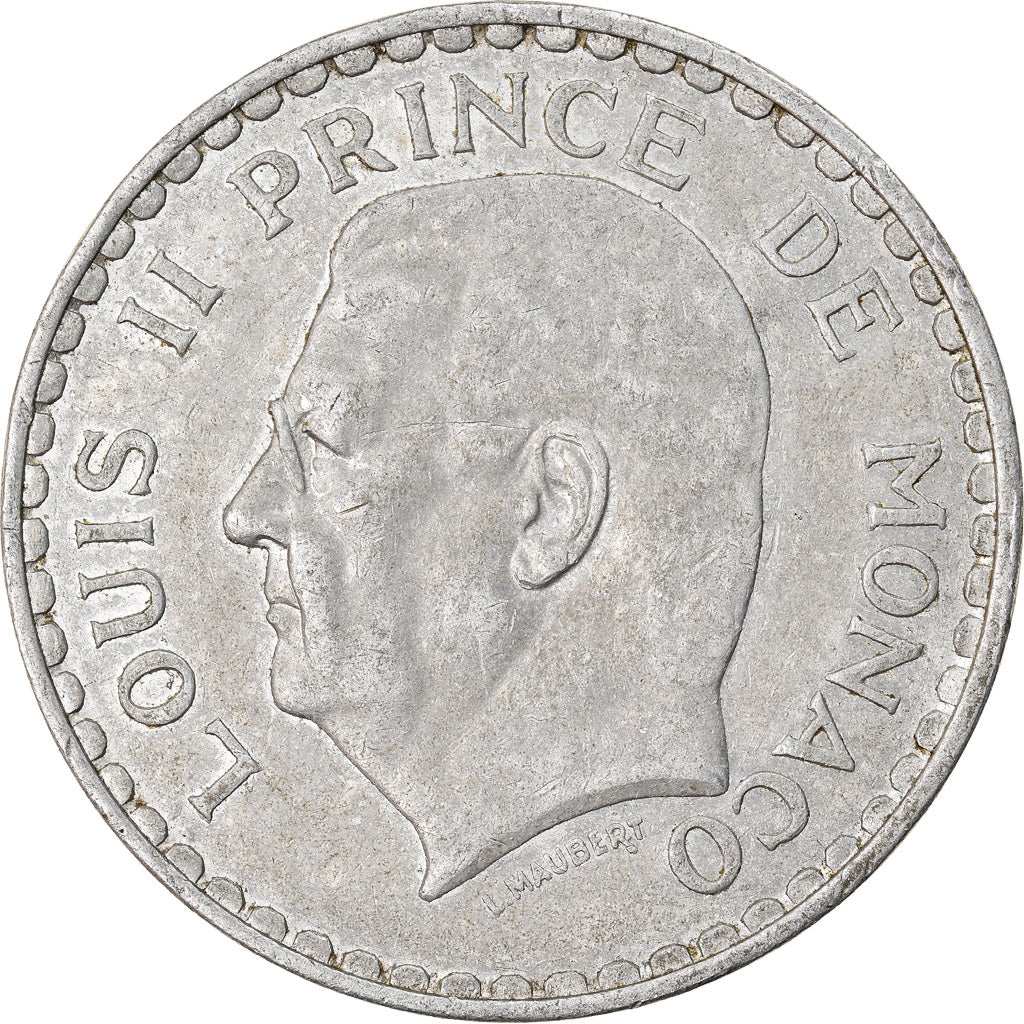 Moeda, Mónaco, Louis II, 5 Francs, 1945, EF(40-45), Alumínio, KM:122