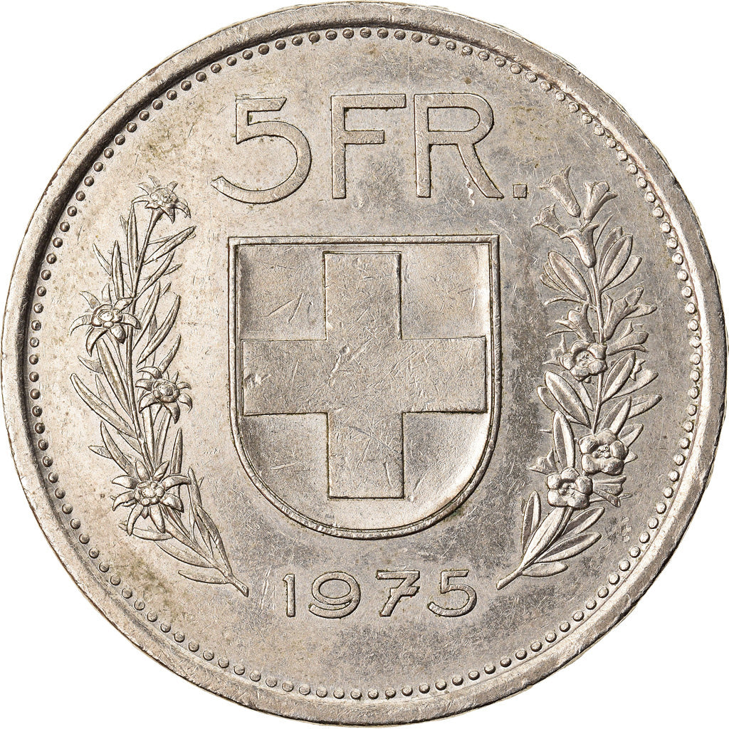 Coin, Switzerland, 5 Francs, 1975, Bern, EF(40-45), Copper-nickel, KM:40a.1