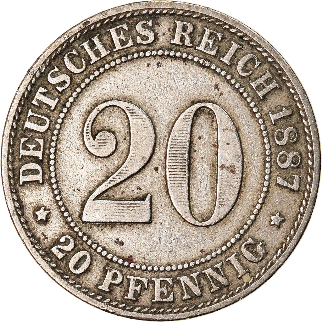 Coin, GERMANY - EMPIRE, Wilhelm I, 20 Pfennig, 1887, Hamburg, EF(40-45)