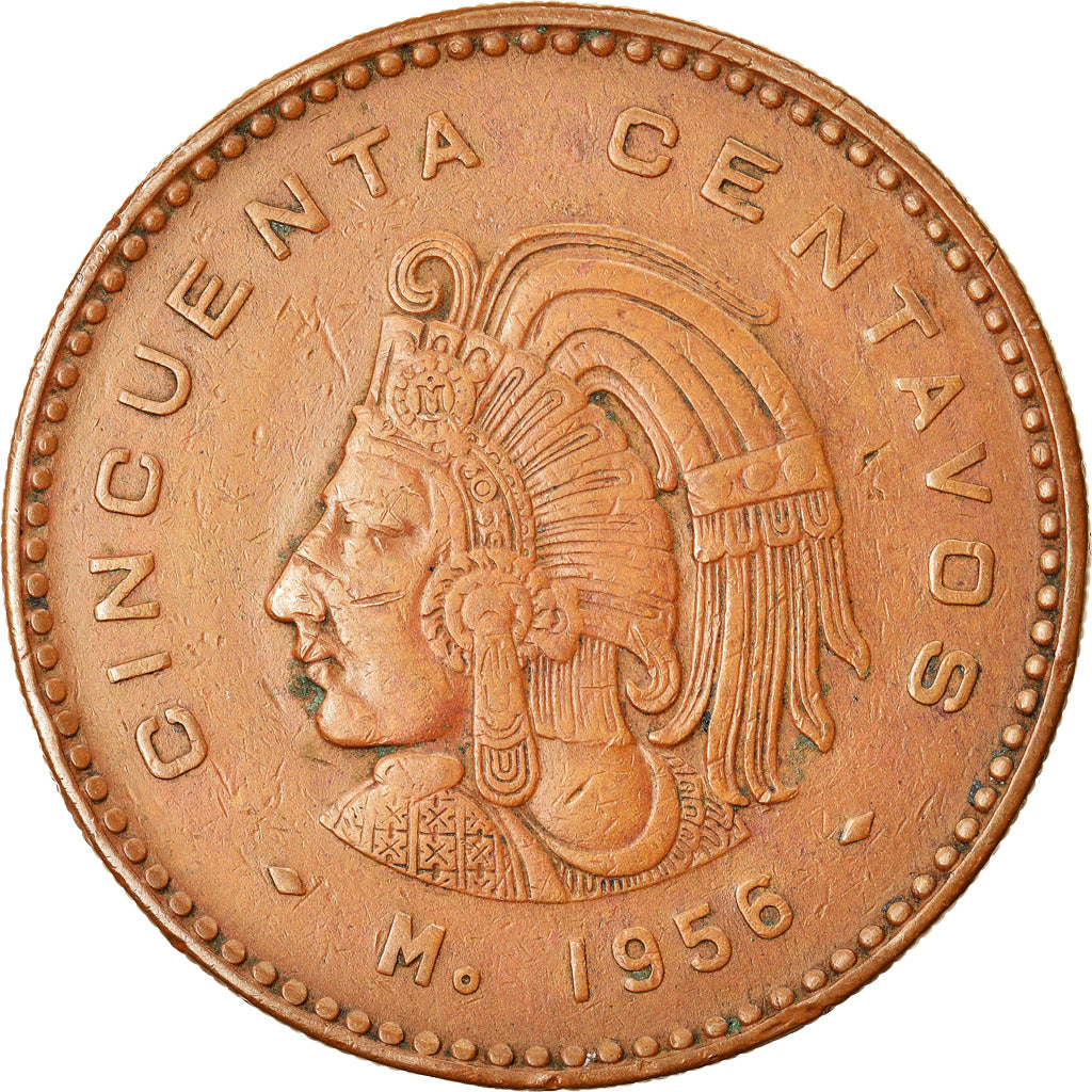 Moneda, México, 50 Centavos, 1956, Mexico City, MBC+, Bronce, KM:450