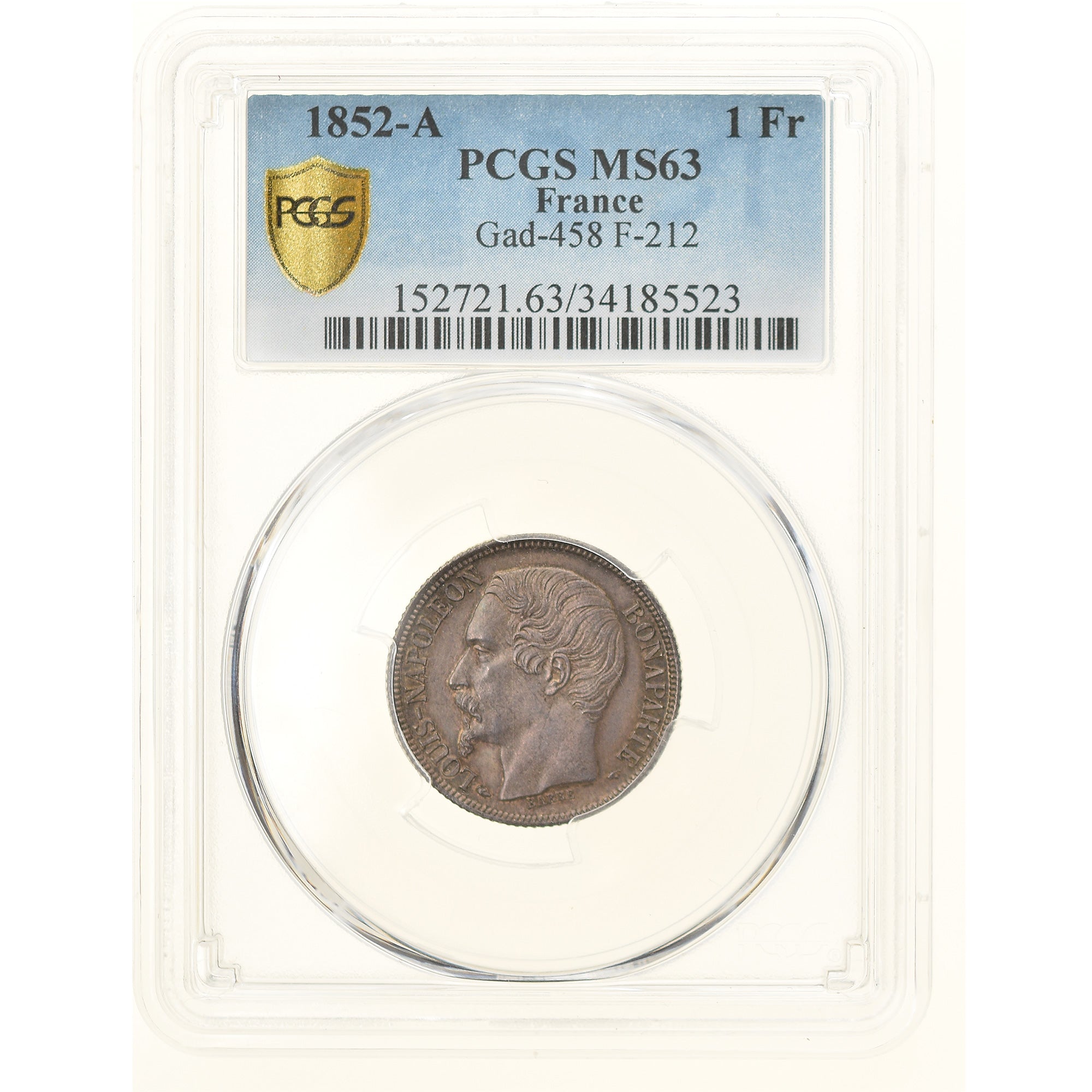 Coin, France, Napoleon III, Franc, 1852, Paris, PCGS, MS63