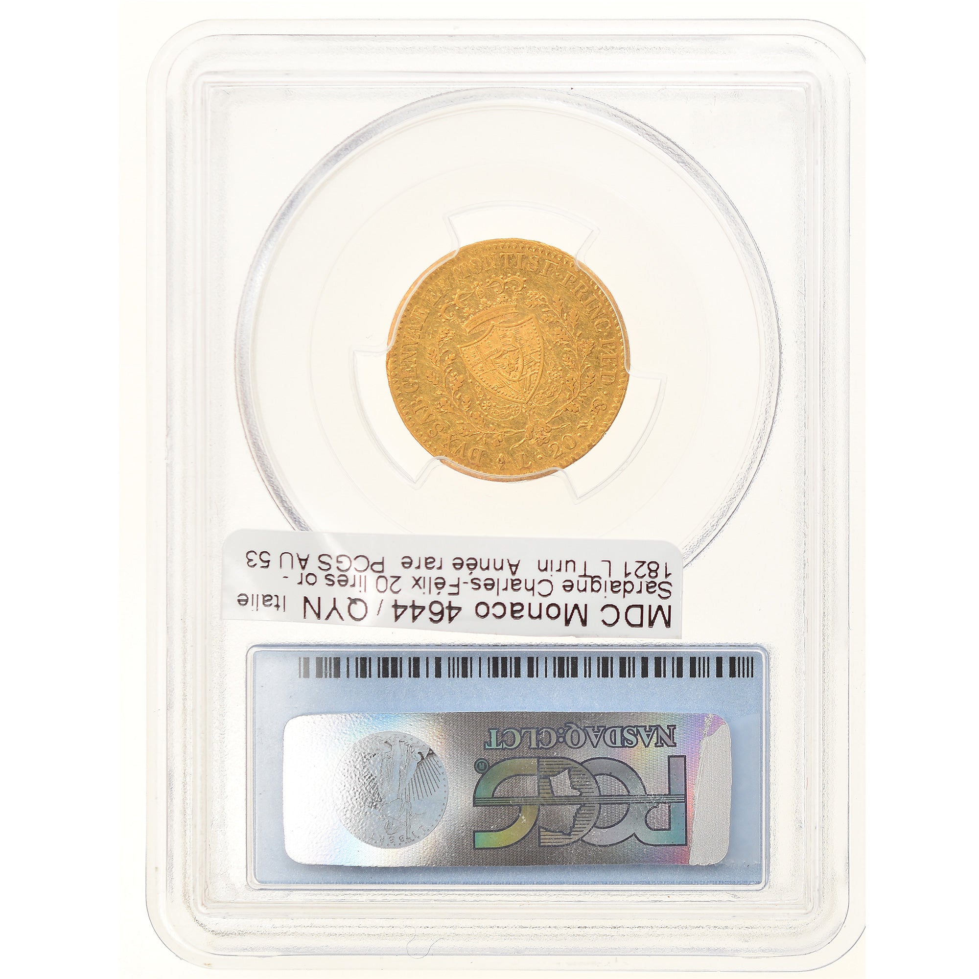 Monnaie, États italiens, SARDINIA, Carlo Felice, 20 Lire, 1821, Torino, PCGS