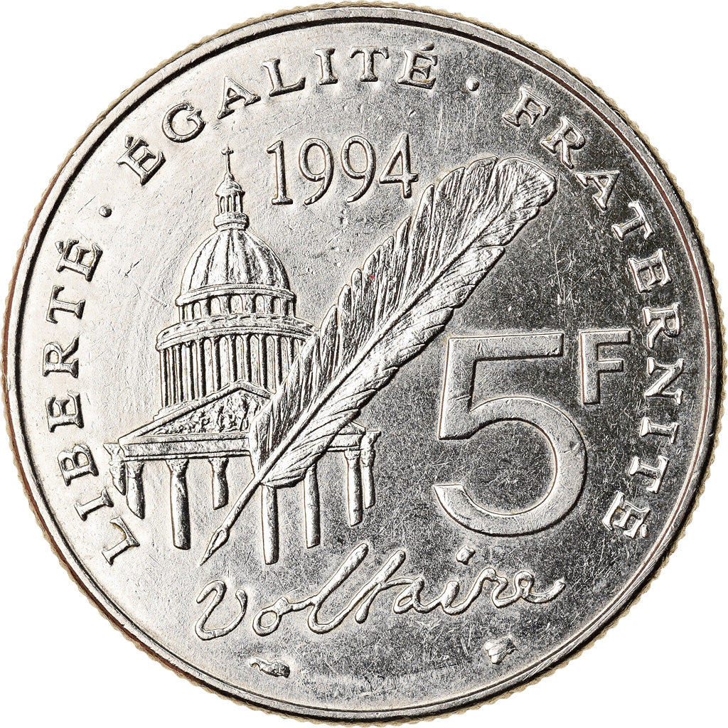 Coin, France, Voltaire, 5 Francs, 1994, Paris, MS(60-62), Nickel, KM:1063