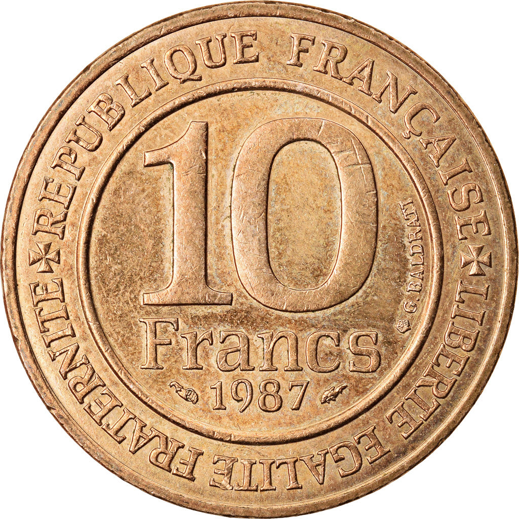 Moeda, França, 10 Francs, 1987, MS(60-62), Níquel-Bronze, KM:961d, Gadoury:820