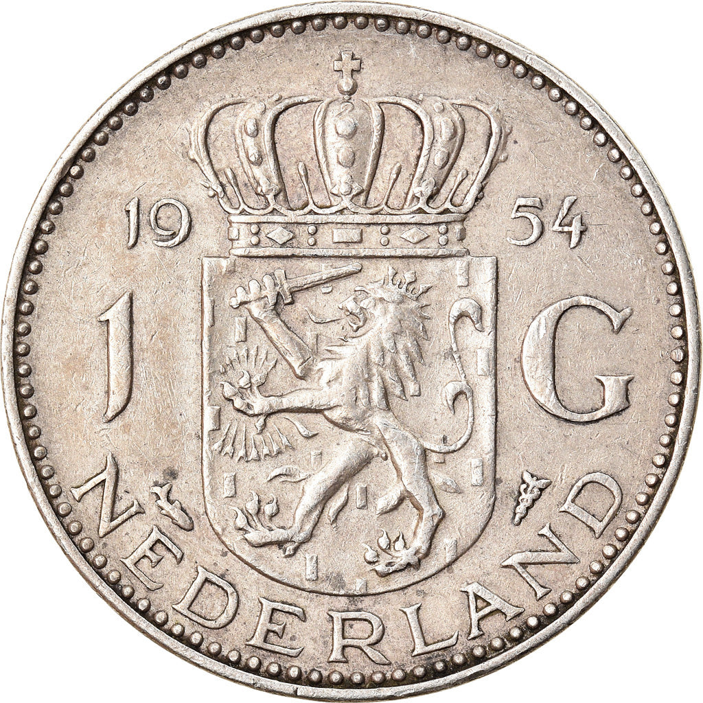 Coin, Netherlands, Juliana, Gulden, 1954, EF(40-45), Silver, KM:184