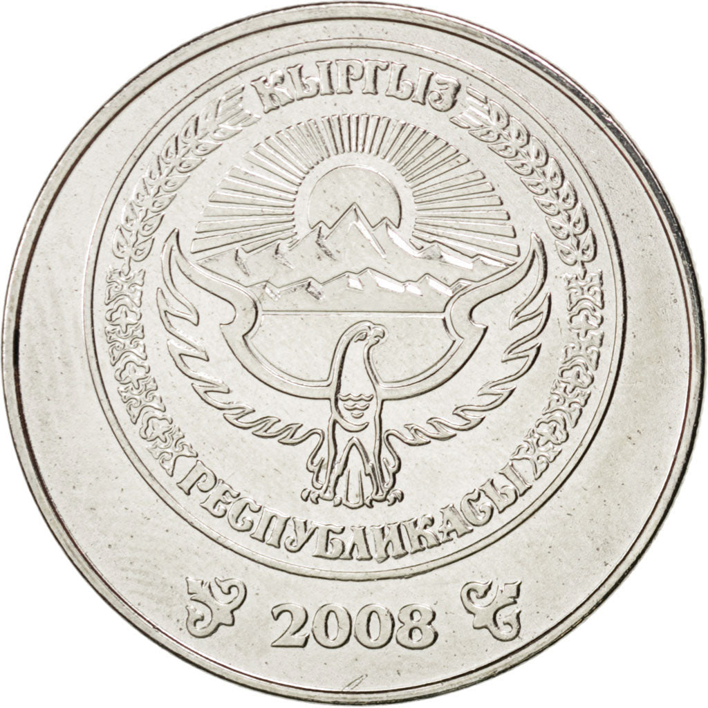 KYRGYZSTAN, 3 Som, 2008, KM #15, MS(63), Nickel Plated Steel, 21, 3.18
