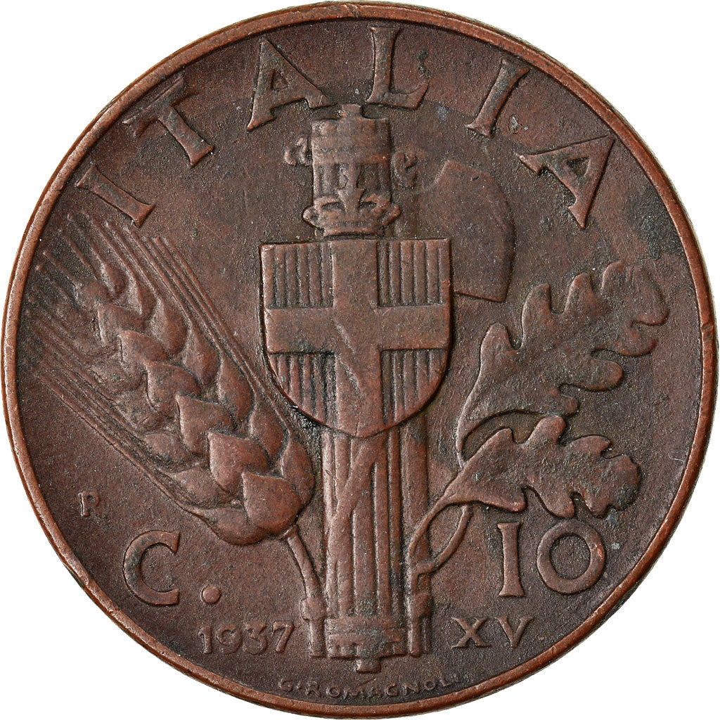 Coin, Italy, Vittorio Emanuele III, 10 Centesimi, 1937, Rome, AU(50-53), Copper