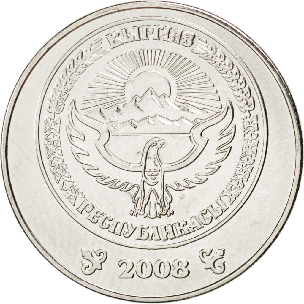 KYRGYZSTAN, 3 Som, 2008, KM #15, MS(63), Nickel Plated Steel, 21, 3.22