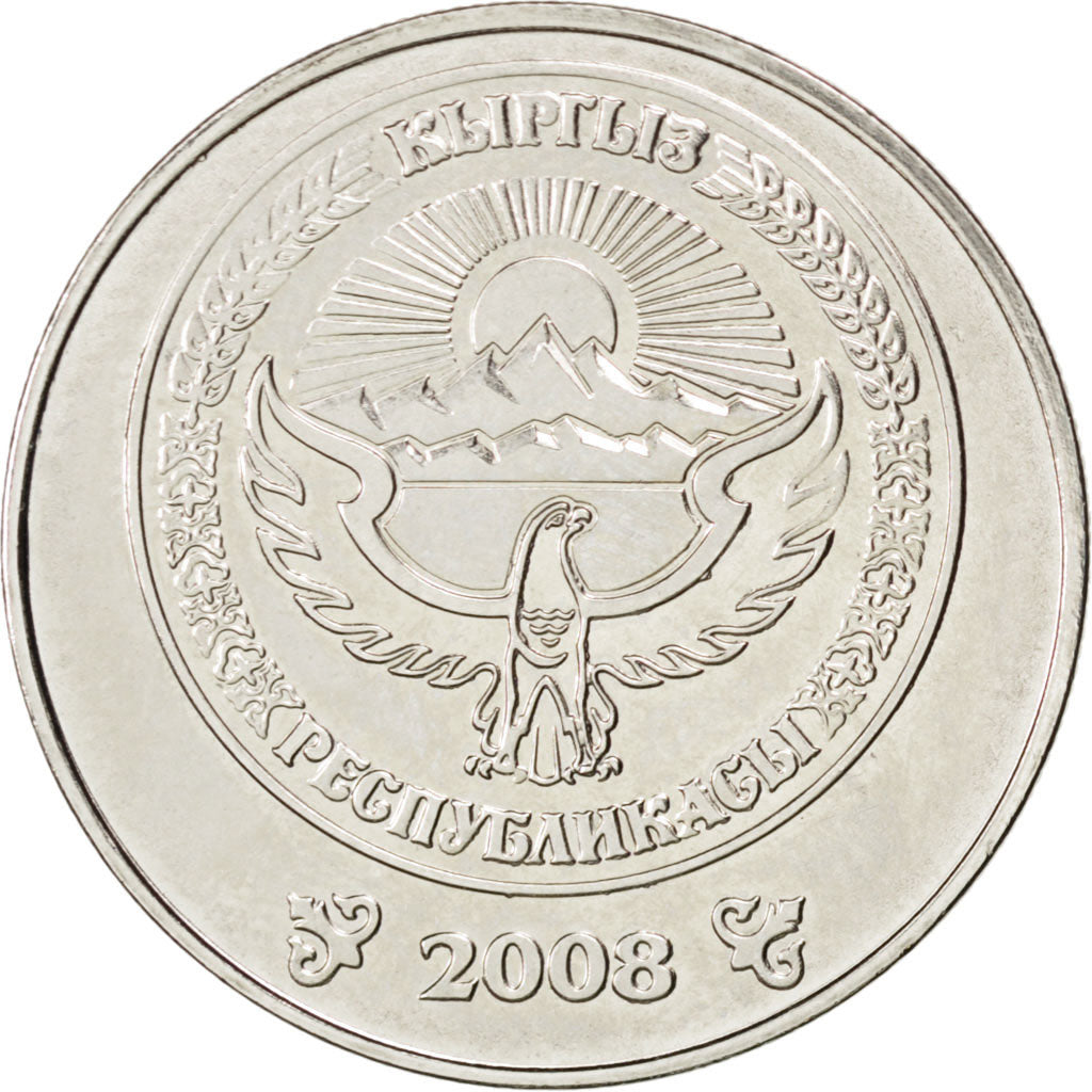 Coin, KYRGYZSTAN, 3 Som, 2008, MS(63), Nickel plated steel, KM:15
