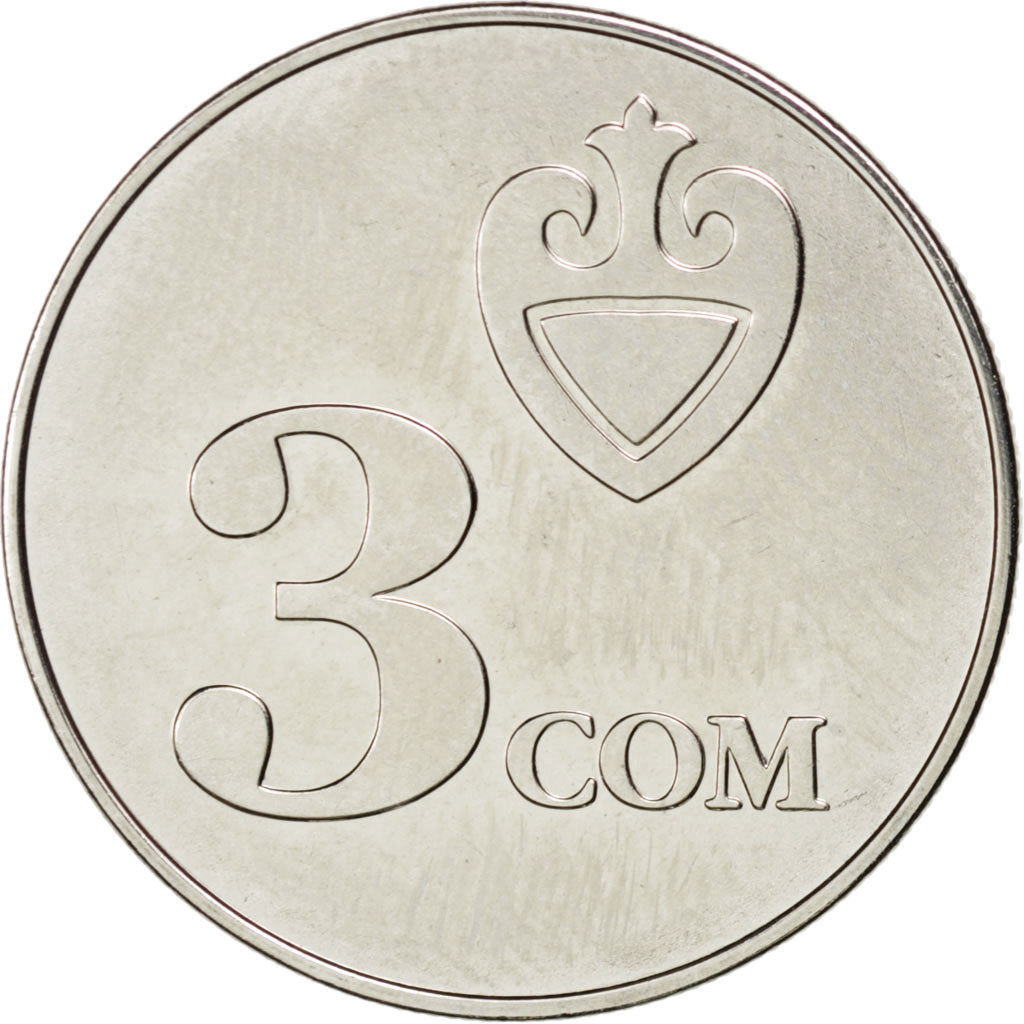 Coin, KYRGYZSTAN, 3 Som, 2008, MS(63), Nickel plated steel, KM:15