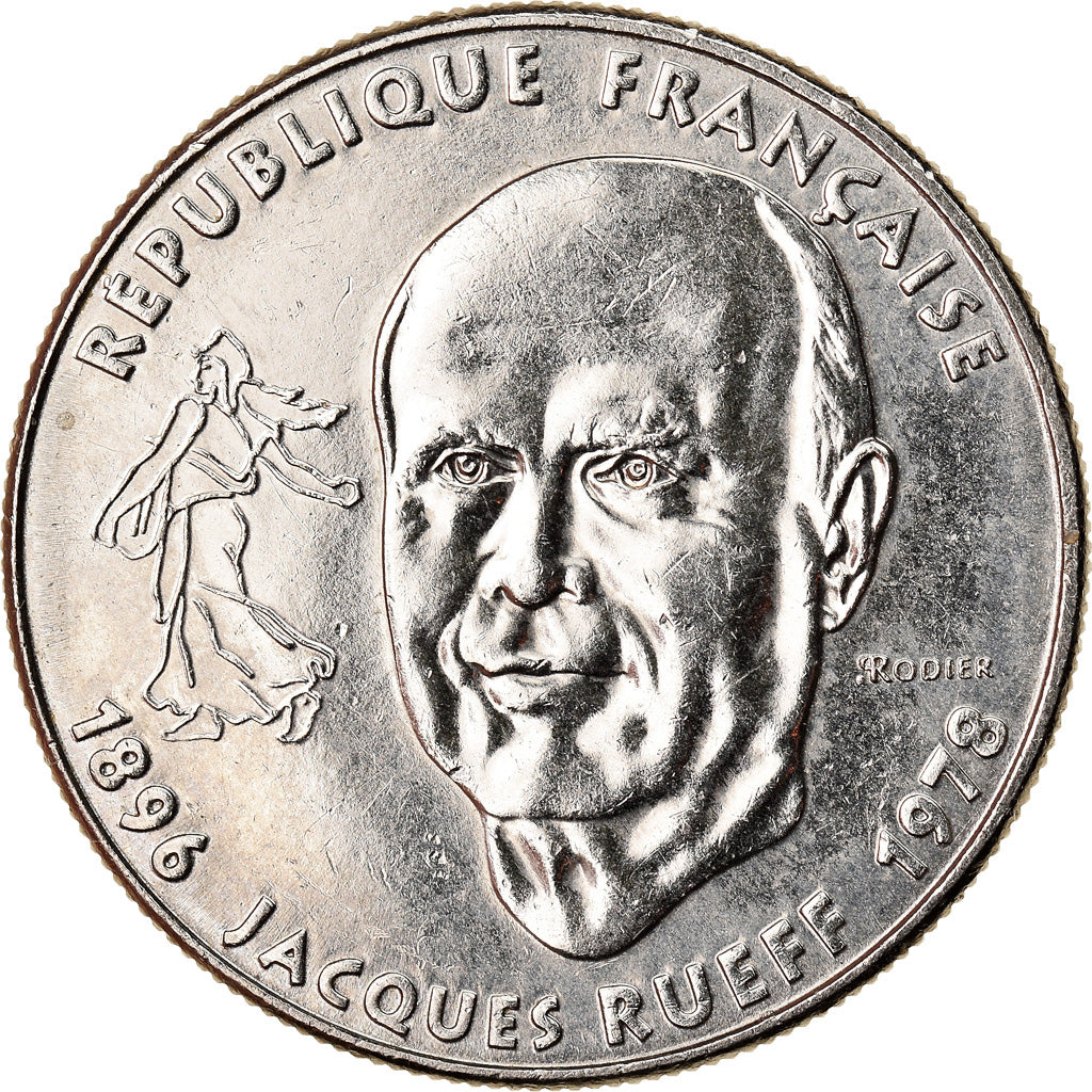 Coin, France, Jacques Rueff, Franc, 1996, MS(60-62), Nickel, KM:1160