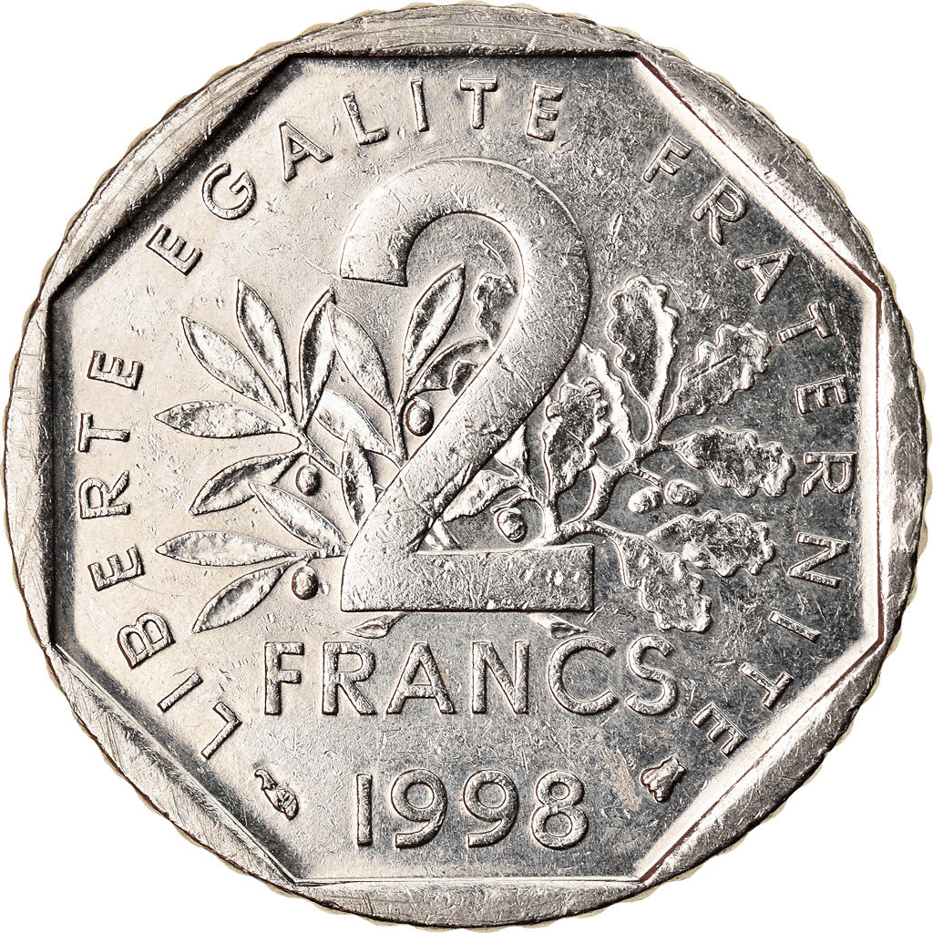 Moeda, França, Semeuse, 2 Francs, 1998, MS(60-62), Níquel, KM:942.1
