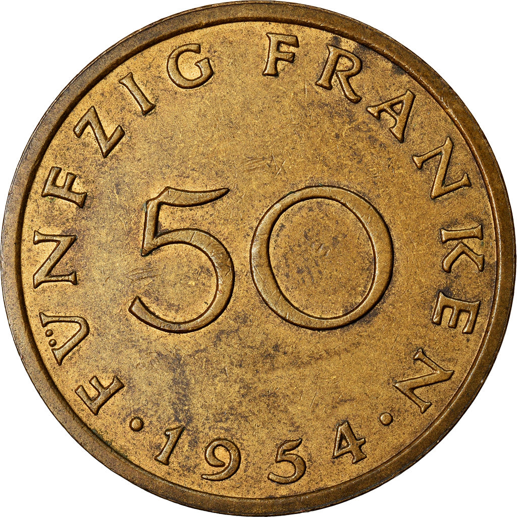 Münze, SAARLAND, 50 Franken, 1954, Paris, SS+, Aluminum-Bronze, KM:3, Gadoury:3