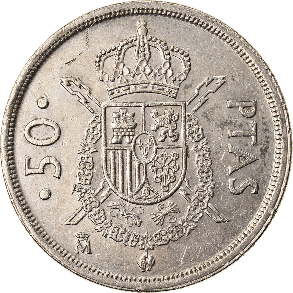 Coin, Spain, Juan Carlos I, 50 Pesetas, 1982, AU(50-53), Copper-nickel, KM:825