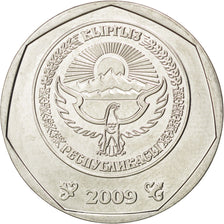 KYRGYZSTAN, 10 Som, 2009, KM #43, MS(63), Nickel Plated Steel, 24.5, 5.36