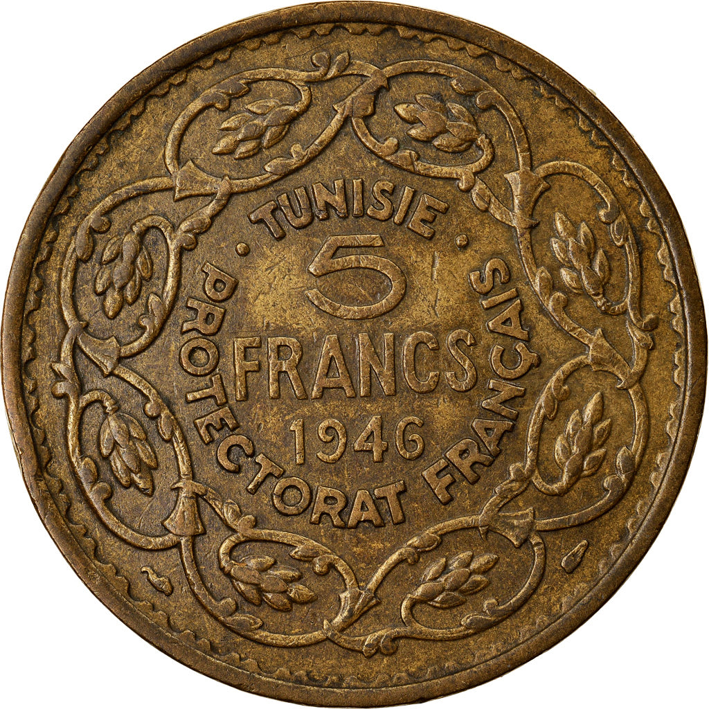 Moneta, Tunisia, Muhammad al-Amin Bey, 5 Francs, 1946, Paris, BB+