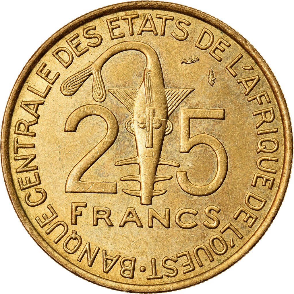 Coin, West African States, 25 Francs, 1975, AU(55-58), Aluminum-Bronze, KM:5