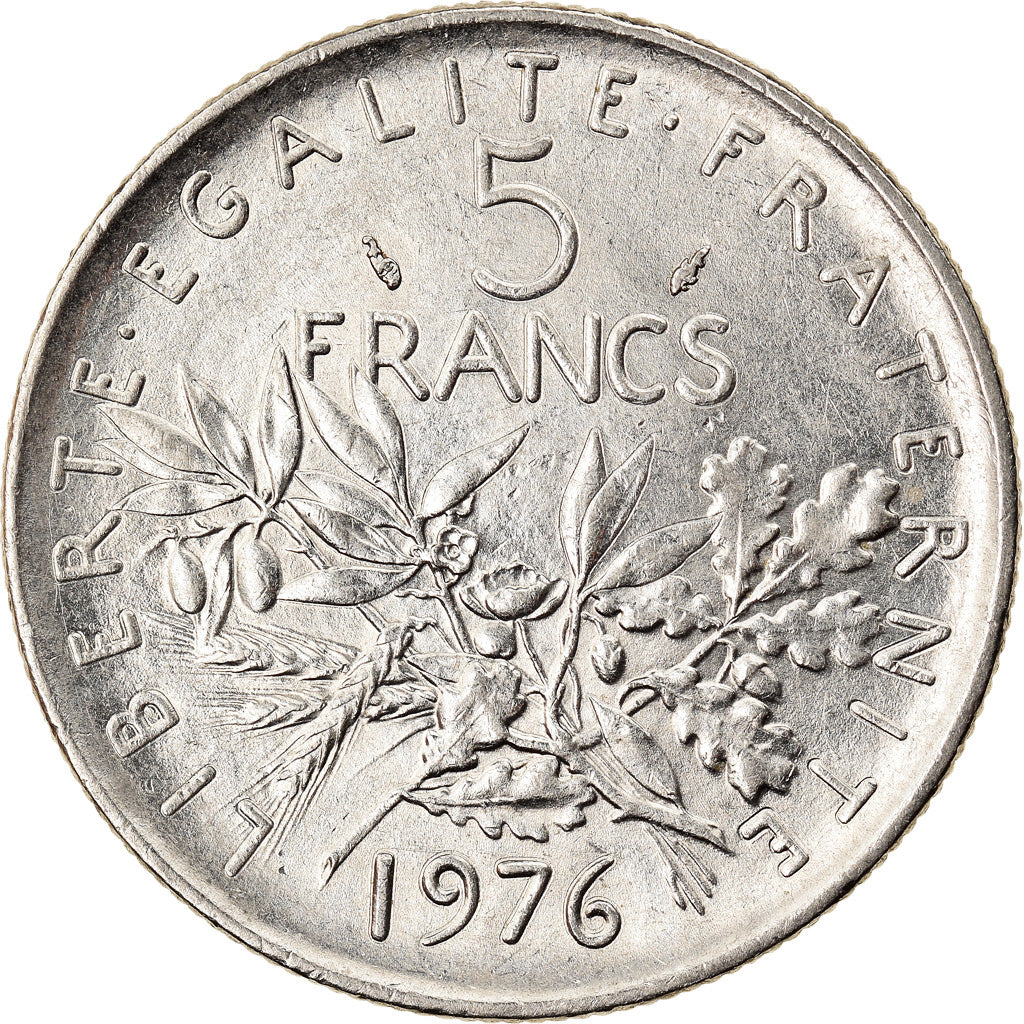 Moeda, França, Semeuse, 5 Francs, 1976, Paris, MS(60-62), Cobre-Níquel