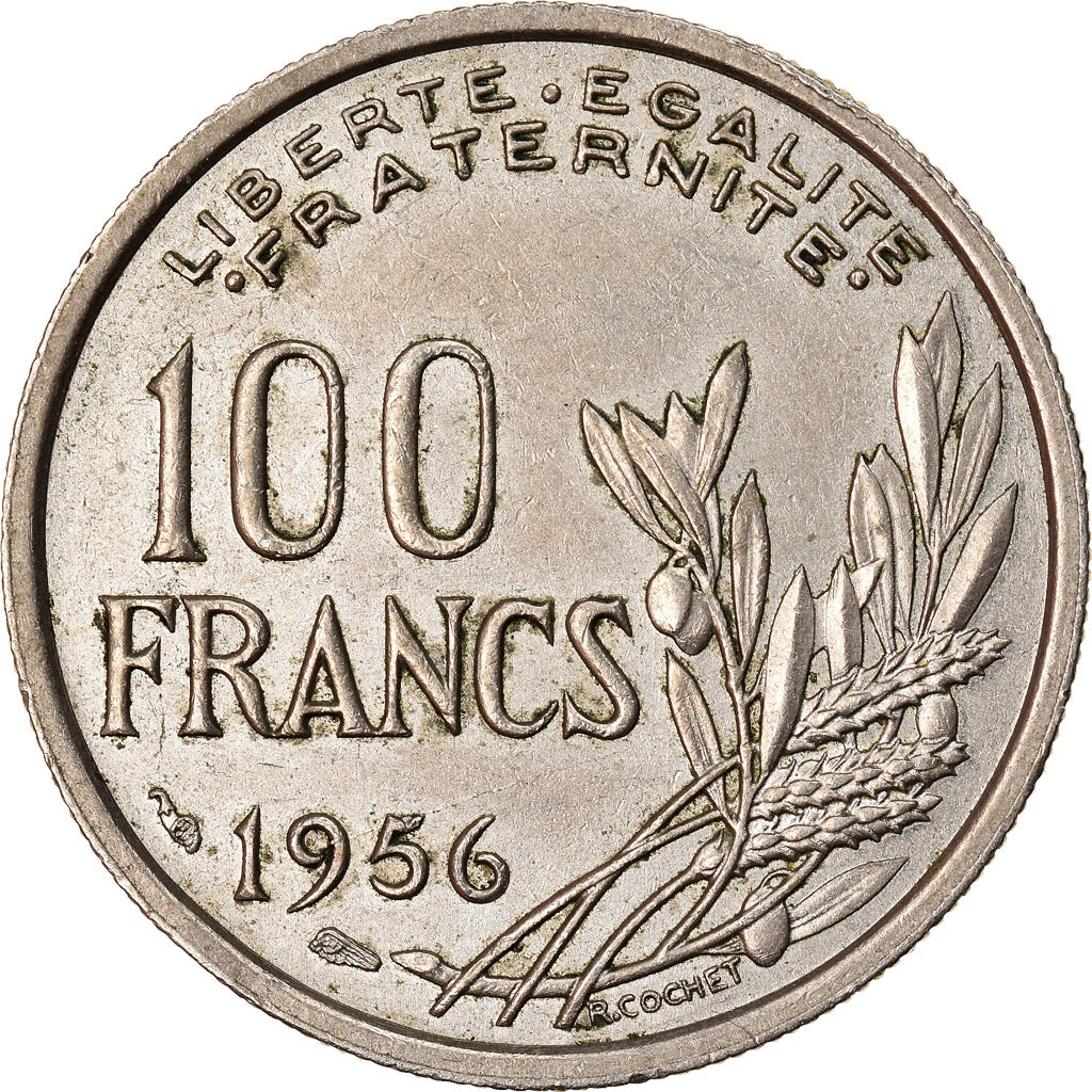 Moneta, Francia, Cochet, 100 Francs, 1956, BB+, Rame-nichel, KM:919.1