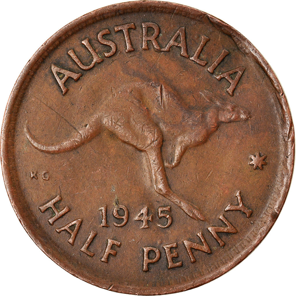 Münze, Australien, George VI, 1/2 Penny, 1945, SS+, Bronze, KM:41
